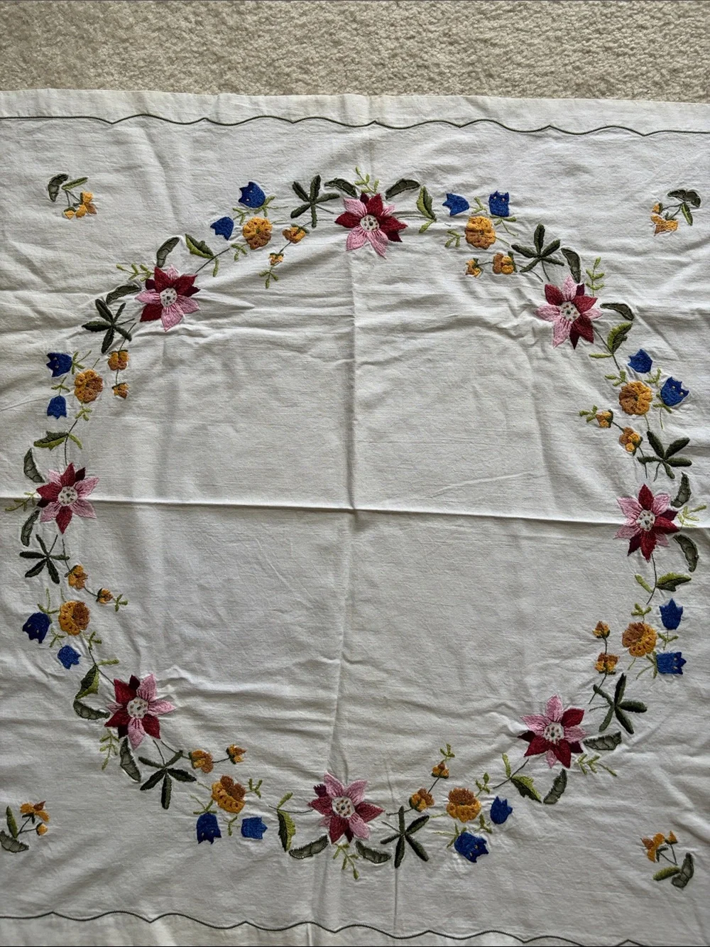 Vintage Embroidered Floral Table Linen